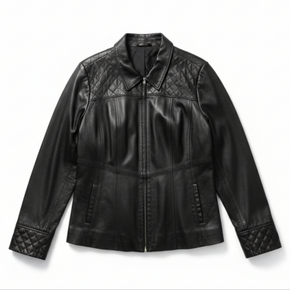 Denim And Co. Black Leather Quilted Zip Up Moto Jacket Women's Plus Size 2X